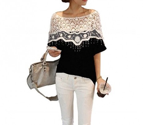 Camiseta mod. Munic manga corta cuello de encaje color negro y gris