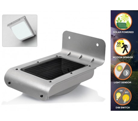 Lámpara LED solar al aire libre con sensor de movimiento y luz crepuscular  