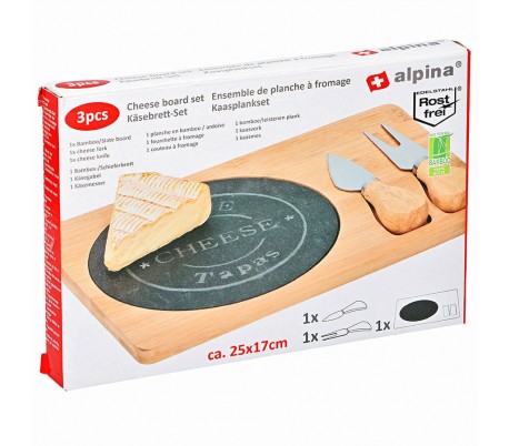 109961 Tabla de bambú ALPINIA para cortar queso con accesorios placa de pizarra