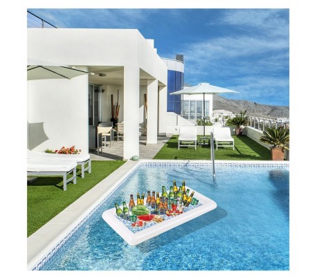 Cojín inflable 134x64cm en PVC para bebidas o bocadillos en la piscina o picnic