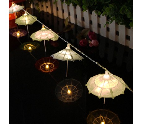 037189 Cadena de luces 10 paraguas LED con baterias para exterior 210cm