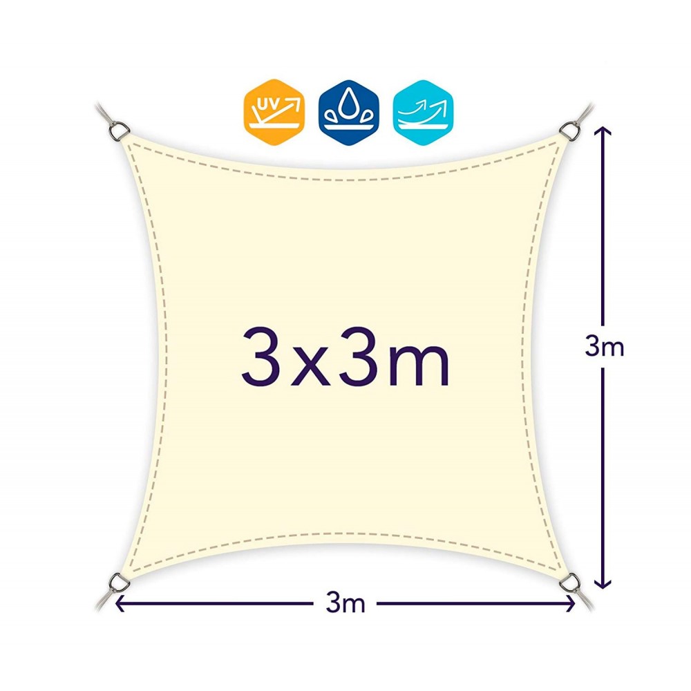 482407 Toldo QUADRATO Beige 3x3m con ganchos...