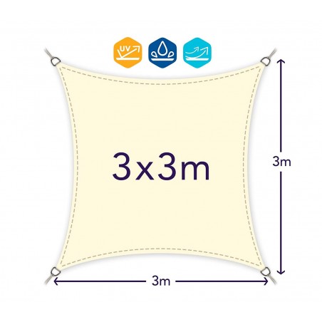 482407 Toldo QUADRATO Beige 3x3m con ganchos reforzados y cuerda de nylon