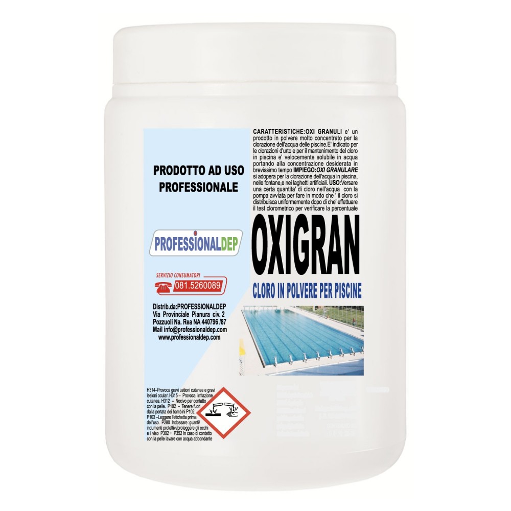 OXIGRAN PROFESSIONAL DEP Cloro en gránulos 1Kg 90% biodegradable para piscinas