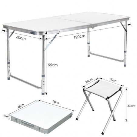 Mesa plegable de aluminio FUBUCA para camping con taburetes 120x60x70cm