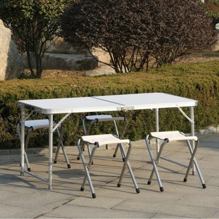 Mesa plegable de aluminio FUBUCA para camping con taburetes 120x60x70cm