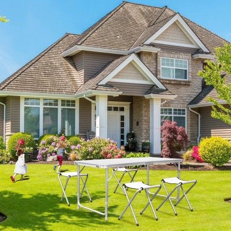 Mesa plegable de aluminio FUBUCA para camping con taburetes 120x60x70cm