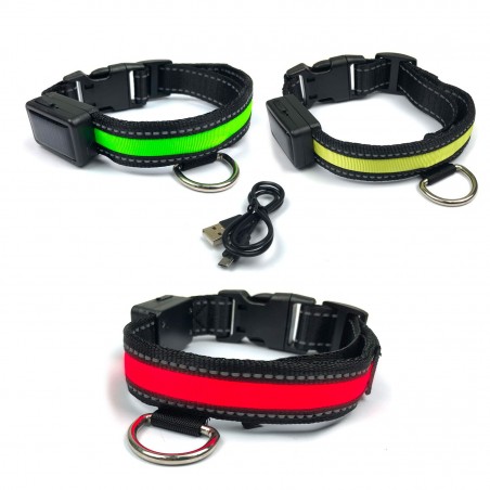 FUBUCA Collar luz LED ajustable para perros con carga solar y usb 3 tamaños