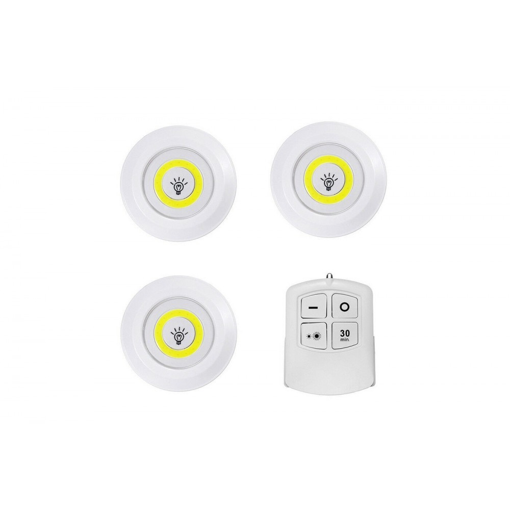 Set 3 Focos para armarios de Luz LED con control remoto y funcionamiento a pilas