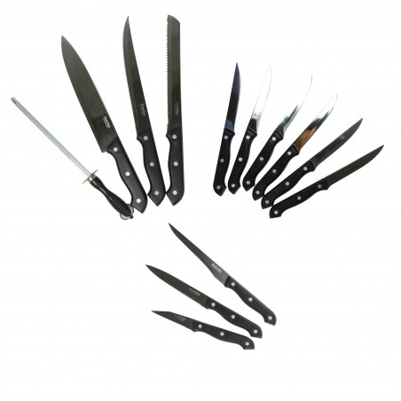 593733 Base de madera para cuchillos en acero inoxidable Gusto Casa 14 piezas