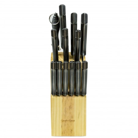 593733 Base de madera para cuchillos en acero inoxidable Gusto Casa 14 piezas