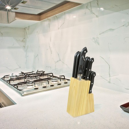 593733 Base de madera para cuchillos en acero inoxidable Gusto Casa 14 piezas