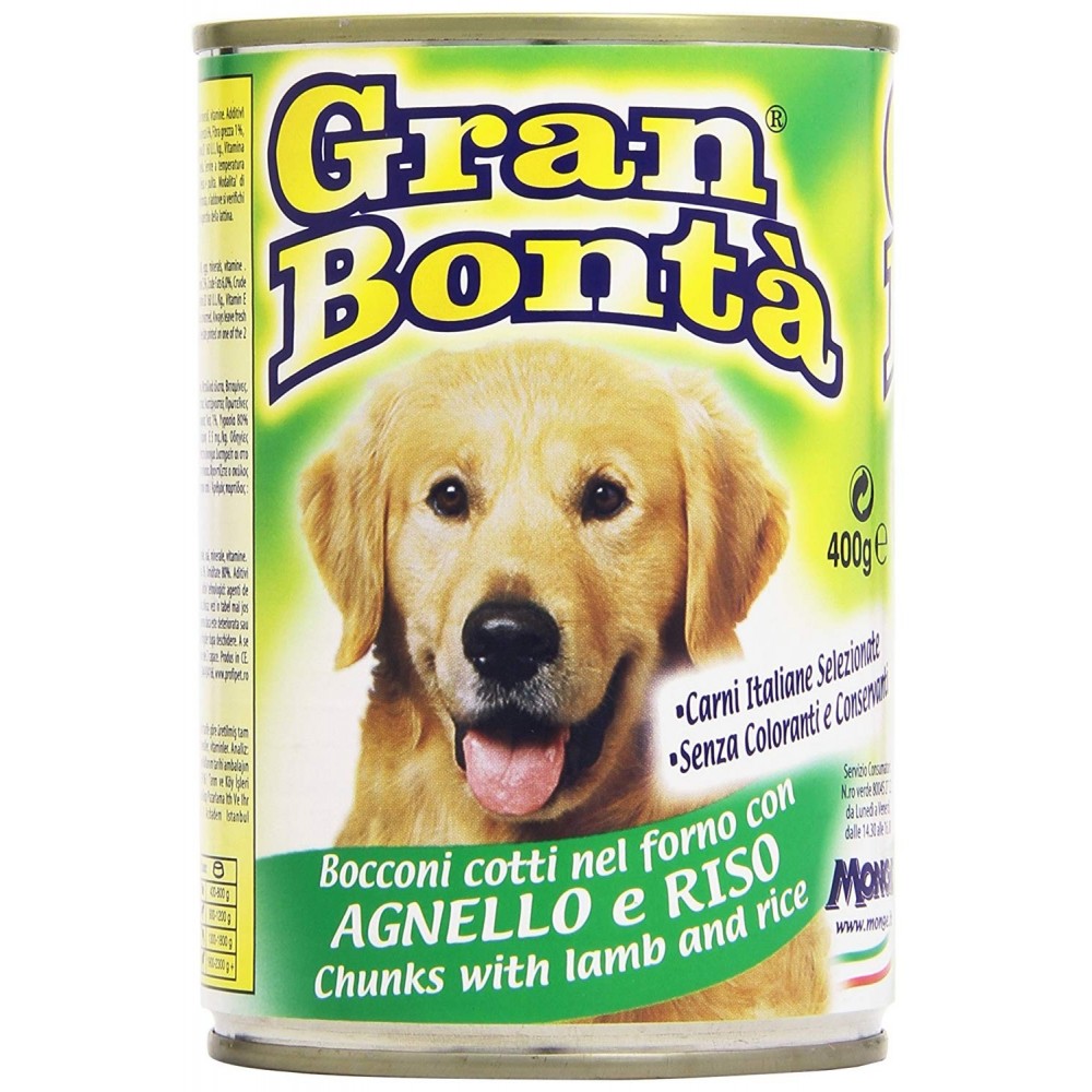 Carne GRAN BONTA ' para perros cordero y arroz bote de 400g carne con vitaminas