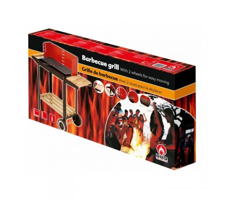 Barbacoa de carbón , barbacoa con ruedas , barbacoa de madera y acero , medidas 83x28x83 cm , incluye mesa parrilla