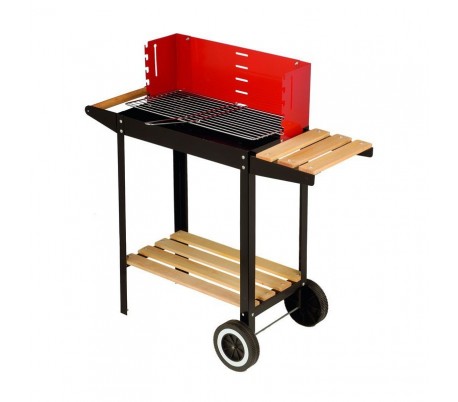 Barbacoa de carbón , barbacoa con ruedas , barbacoa de madera y acero , medidas 83x28x83 cm , incluye mesa parrilla