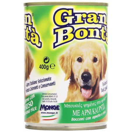 Pack 24x Carne GRAN BONTA' de cordero y arroz para perros 400g y vitaminas