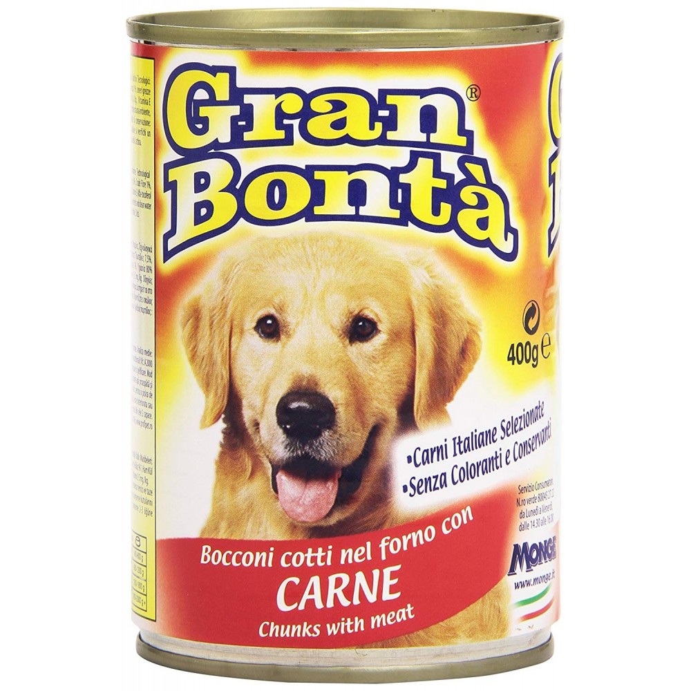 Pack 24x Carne a trozos GRAN BONTA' para perros 400g y vitaminas