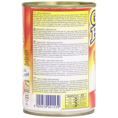 Pack 24x Carne a trozos GRAN BONTA' para perros 400g y vitaminas