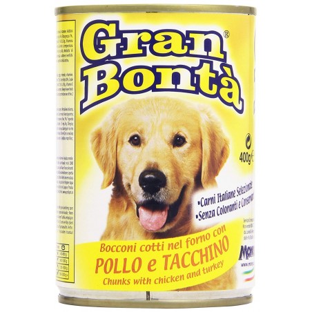 Pack 24x Carne GRAN BONTA' de pollo y pavo para perros 400g y vitaminas