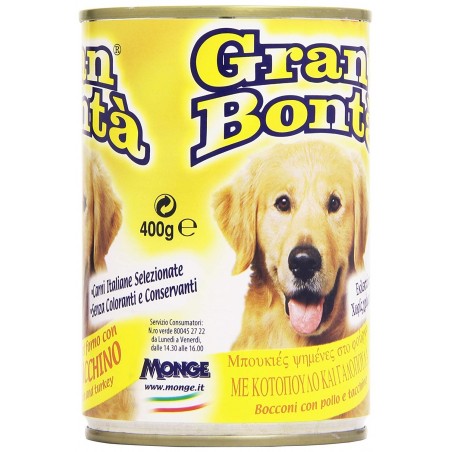 Pack 24x Carne GRAN BONTA' de pollo y pavo para perros 400g y vitaminas