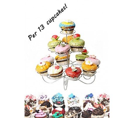 Expositor - Soporte metálico para 13 Cupcakes / Muffins / Dulces / Pasteles (24x20 cm) - Frutero de 3 niveles