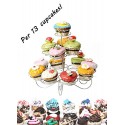 Expositor - Soporte metálico para 13 Cupcakes / Muffins / Dulces / Pasteles (24x20 cm) - Frutero de 3 niveles