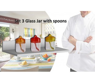 Set 3 recipientes 200ML de cristal para especias y alimentos 6,5 X 11 cm con tapa y cuchara incluída 