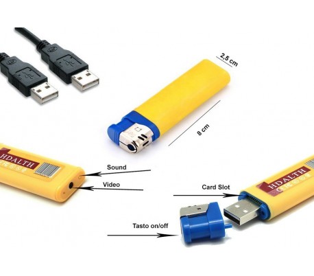 Mechero encendedor espía USB con cámara de vídeo memoria SD audio ampliable y resolución 1280 x 960 píxeles