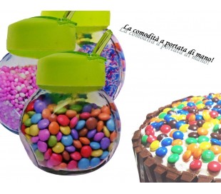 Set 3 recipientes 200ML de cristal para especias y alimentos 6 X 8 X 9 cm con tapa verde y cuchara incluída 2