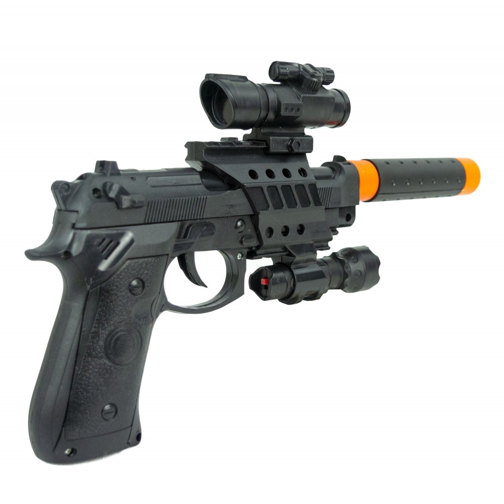 101276 Pistola de juguete Pk3 para niños con silenciador luz y sonidos
