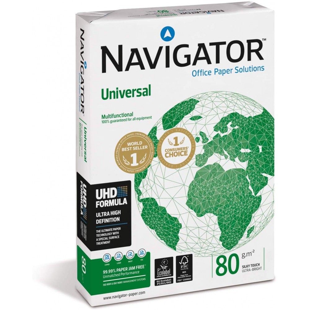 Pack 5 paquetes NAVIGATOR A4 500 hojas de 80 g Copia universal