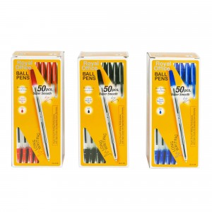 Paquete 50 bolígrafos de tinta Royal Office de 1 mm larga...