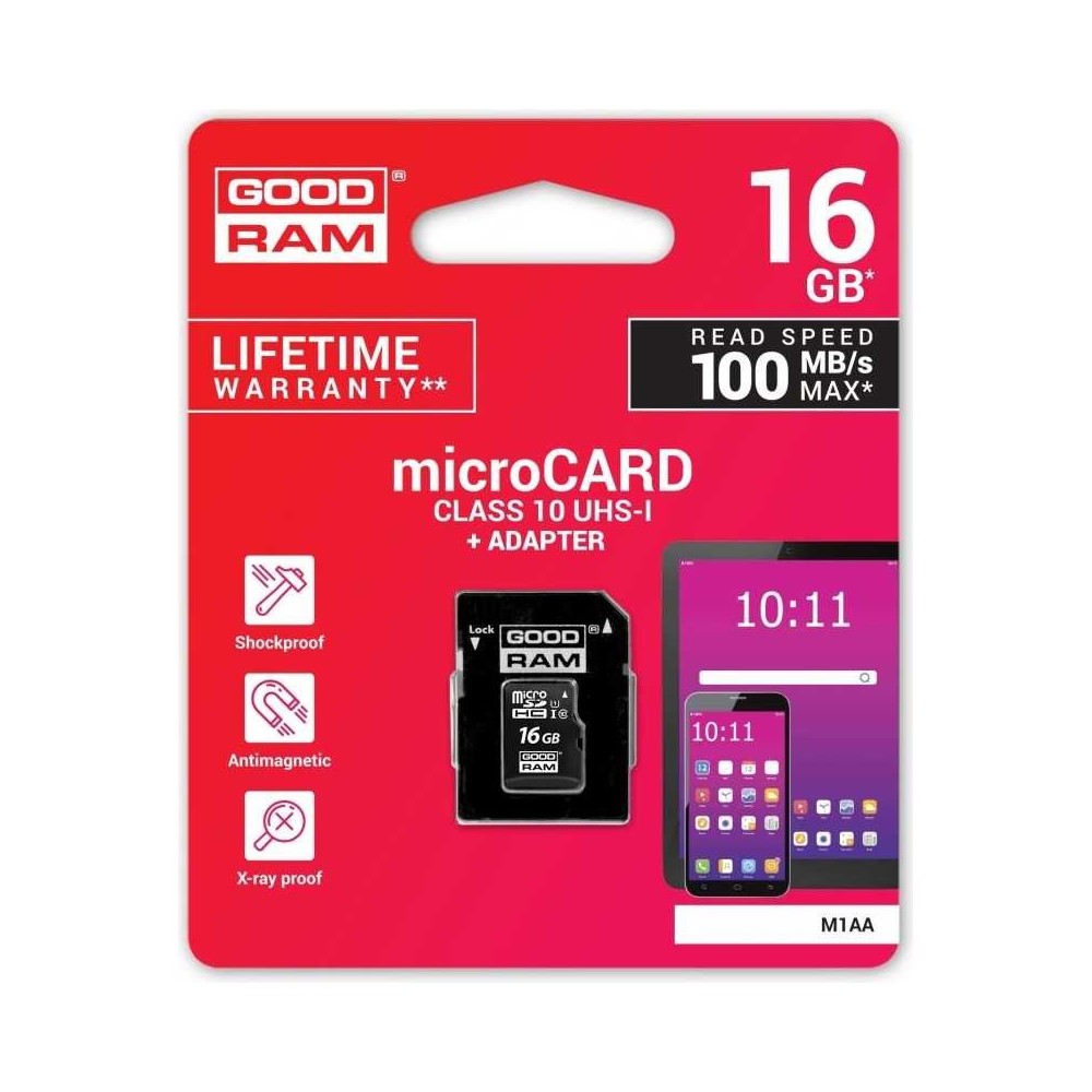 Tarjeta de memoria GOOD RAM Tarjeta microsd 16GB adaptador SD Clase 10 100MB/S