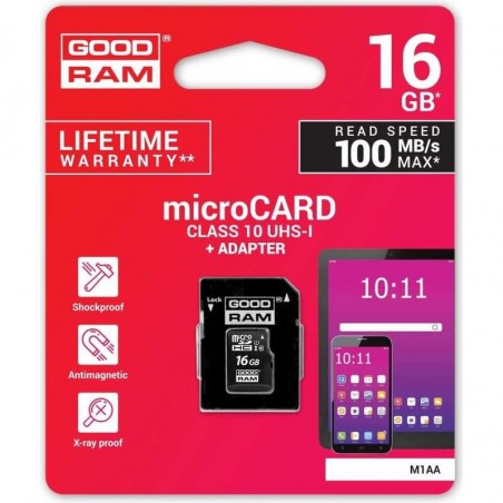 Tarjeta de memoria GOOD RAM Tarjeta microsd 16GB adaptador SD Clase 10 100MB/S