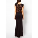 Vestido largo ajustado de color negro con encaje en la espalda y elegante abertura lateral mod. LEASY BLACK - Moda femenina