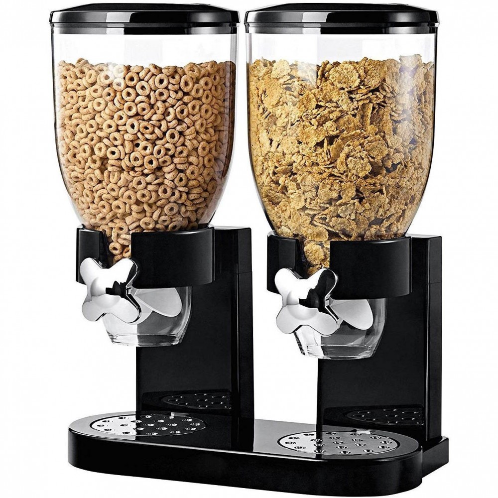 Dispensador individual blanco individual La máquina Dispensador de cereales doble depósito de alimentos secos contiene 19 onzas de alimentos 