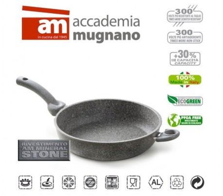 Sartén 1 mango y 1 asa 28cm antiadherente y revestimiento con efecto piedra revestimiento - Accademia Mugnano CUORE DI PIETRA
