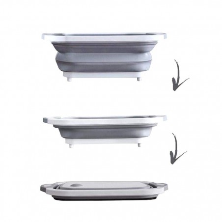 Magic Tray 2en1 Bandeja plegable y tabla para cortar con cesta de polipropileno.
