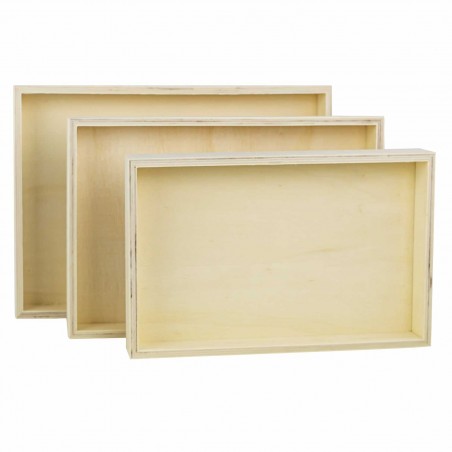Set de 3 cajas de decoupage CuoriFoglio en madera clara porosa 3 tamaños