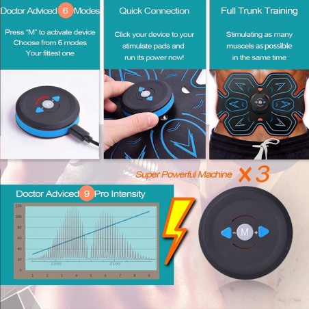 Electroestimulador de silicona recargable ABDOMINAL MUSCULAR para ABS y Brazos