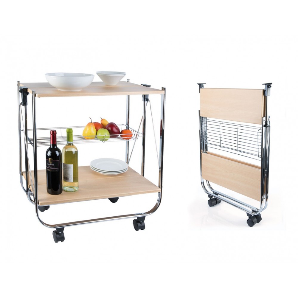 Carrito de cocina ROBLE plegable de madera 40x67.5x70h cm 4 ruedas