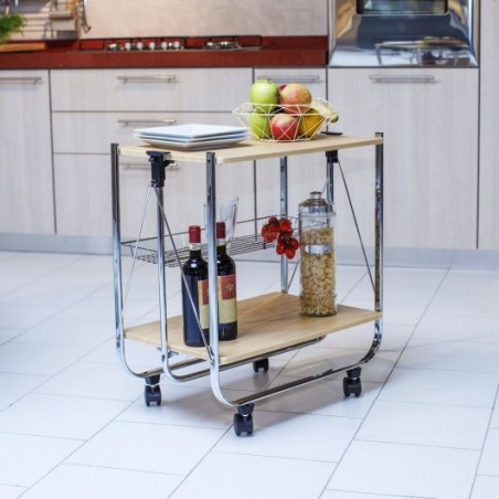 Carrito de cocina ROBLE plegable de madera 40x67.5x70h cm 4 ruedas