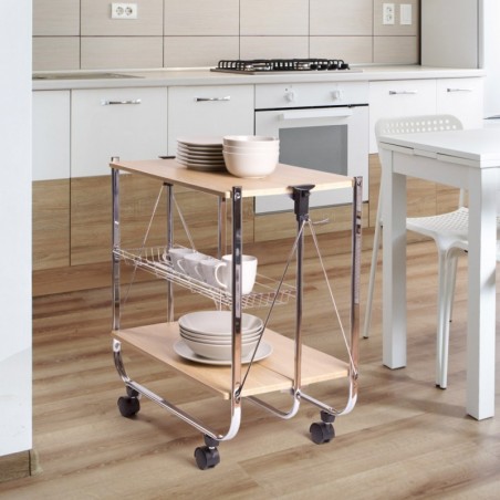 Carrito de cocina ROBLE plegable de madera 40x67.5x70h cm 4 ruedas