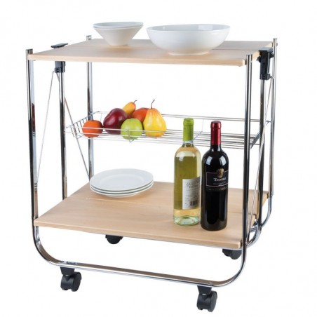 Carrito de cocina ROBLE plegable de madera 40x67.5x70h cm 4 ruedas