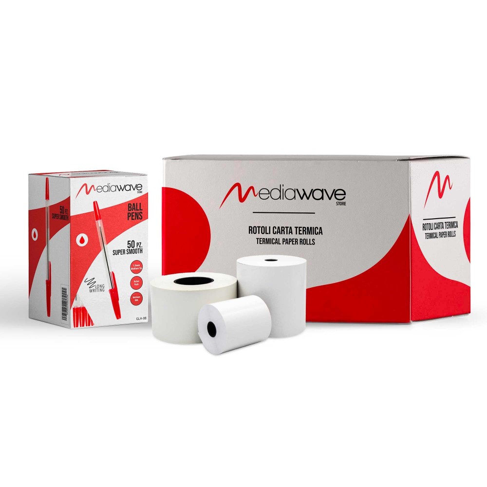 Pack 50 bolígrafos y 500 rollos papel térmico...