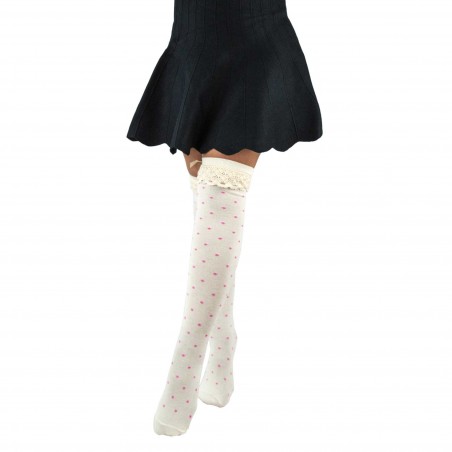 Pack 4 medias con lunares modelo FLO para niñas de 3 a 11 años con lazo de satén