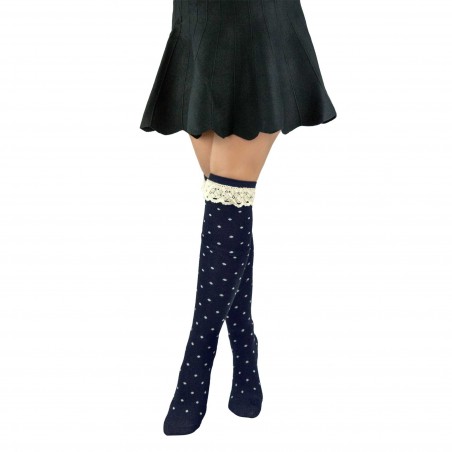 Pack 4 medias con lunares modelo FLO para niñas de 3 a 11 años con lazo de satén