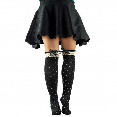 Pack 4 medias con lunares modelo FLO para niñas de 3 a 11 años con lazo de satén