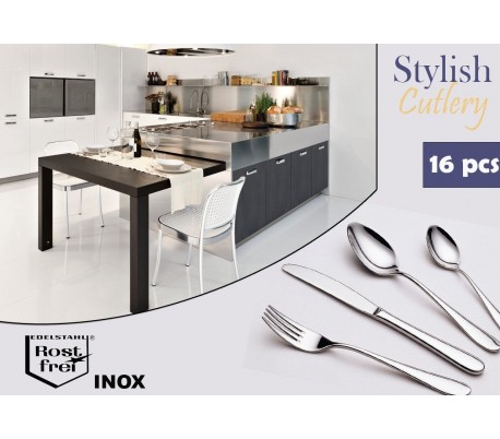 Set 16 piezas - Conjunto de cubiertos de cocina INOX con estilo moderno y elegante en cómodo maletín STYLISH CUTLERY