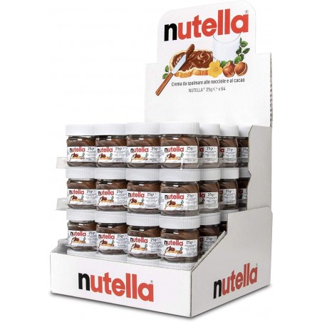 Pack 64 frascos mini Ferrero Nutella de 25g cada porción individual 1.6 kg total